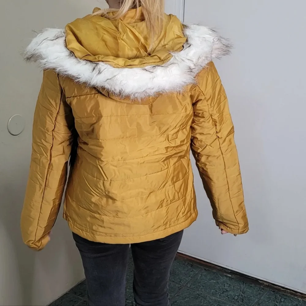 Women's mustard full zip hood jackets Size Medium/Small - Picture 3 of 8